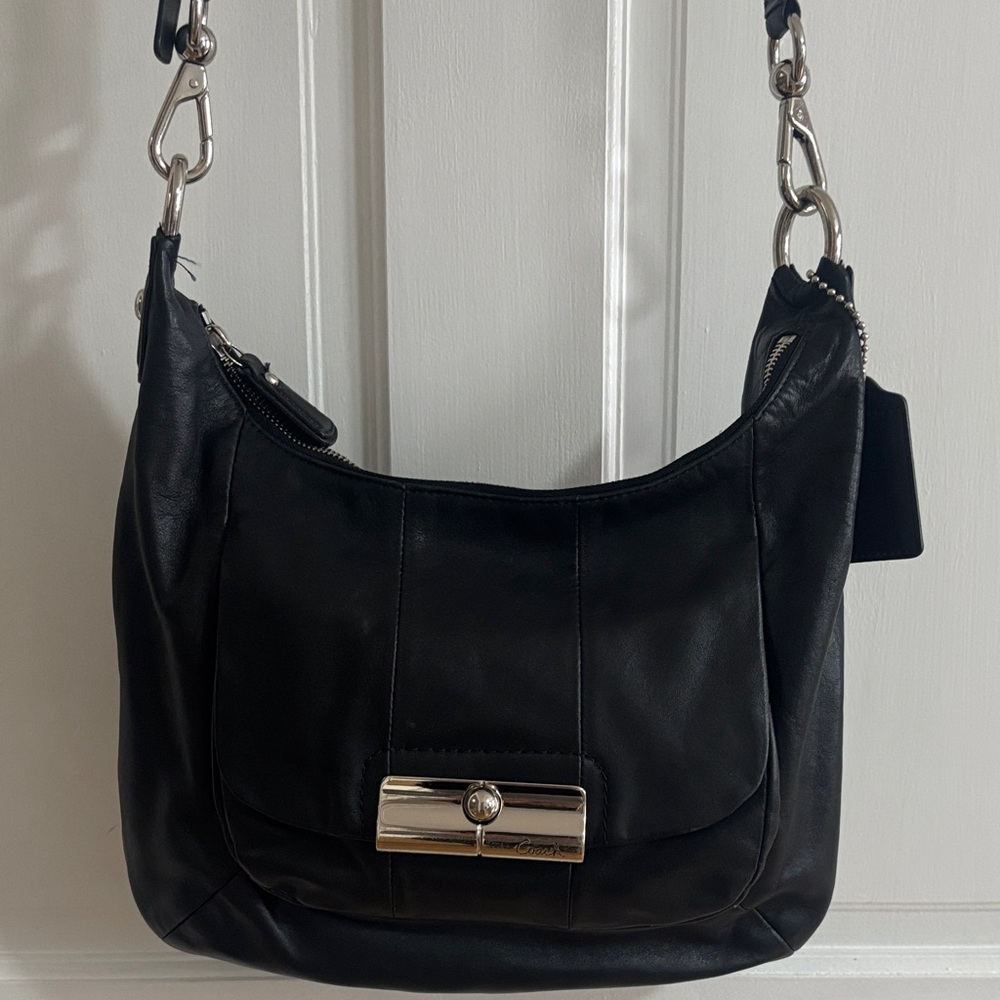 Coach Black Leather Shoulder Bag with Silver Accent